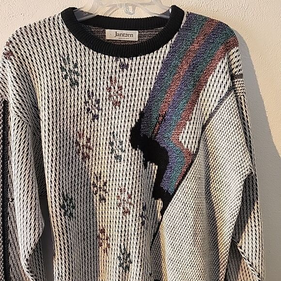 Vintage 80s 90s Jantzen Ski Skiing Sweater Blue Pink Purple Snowflake L RARE - Picture 2 of 6